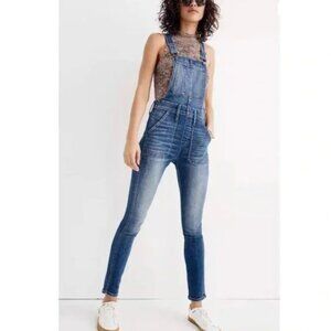 Madewell Blue Jean Denim Side Zipper Skinny Overalls in Jansing Wash Size Small